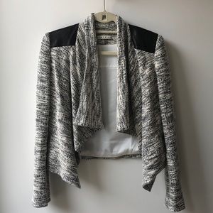 Alice + Olivia boucle leather shoulder blazer